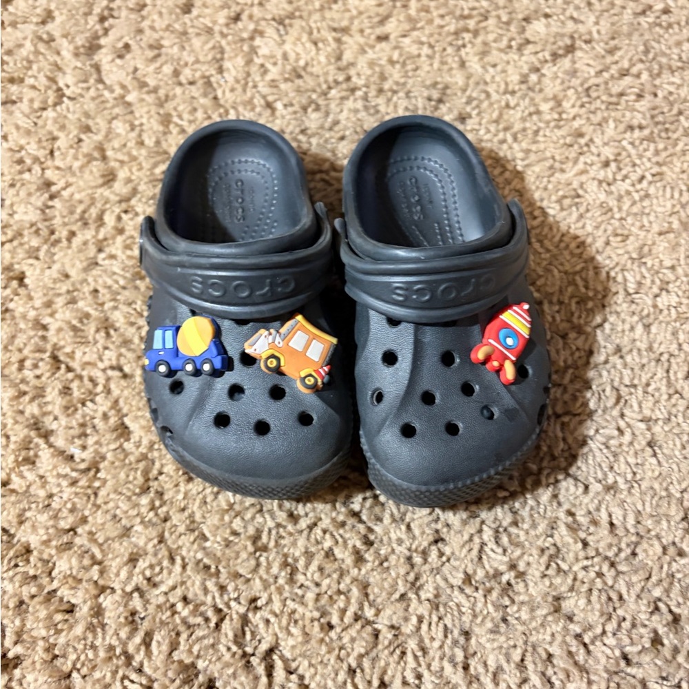 CROCS Kids Black Clogs with Fun Vehicle Charms